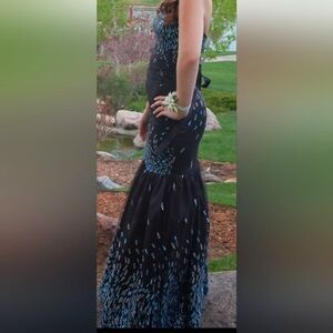 Jessica McClintock Black Blue High Low Corset Strapless Formal Dress